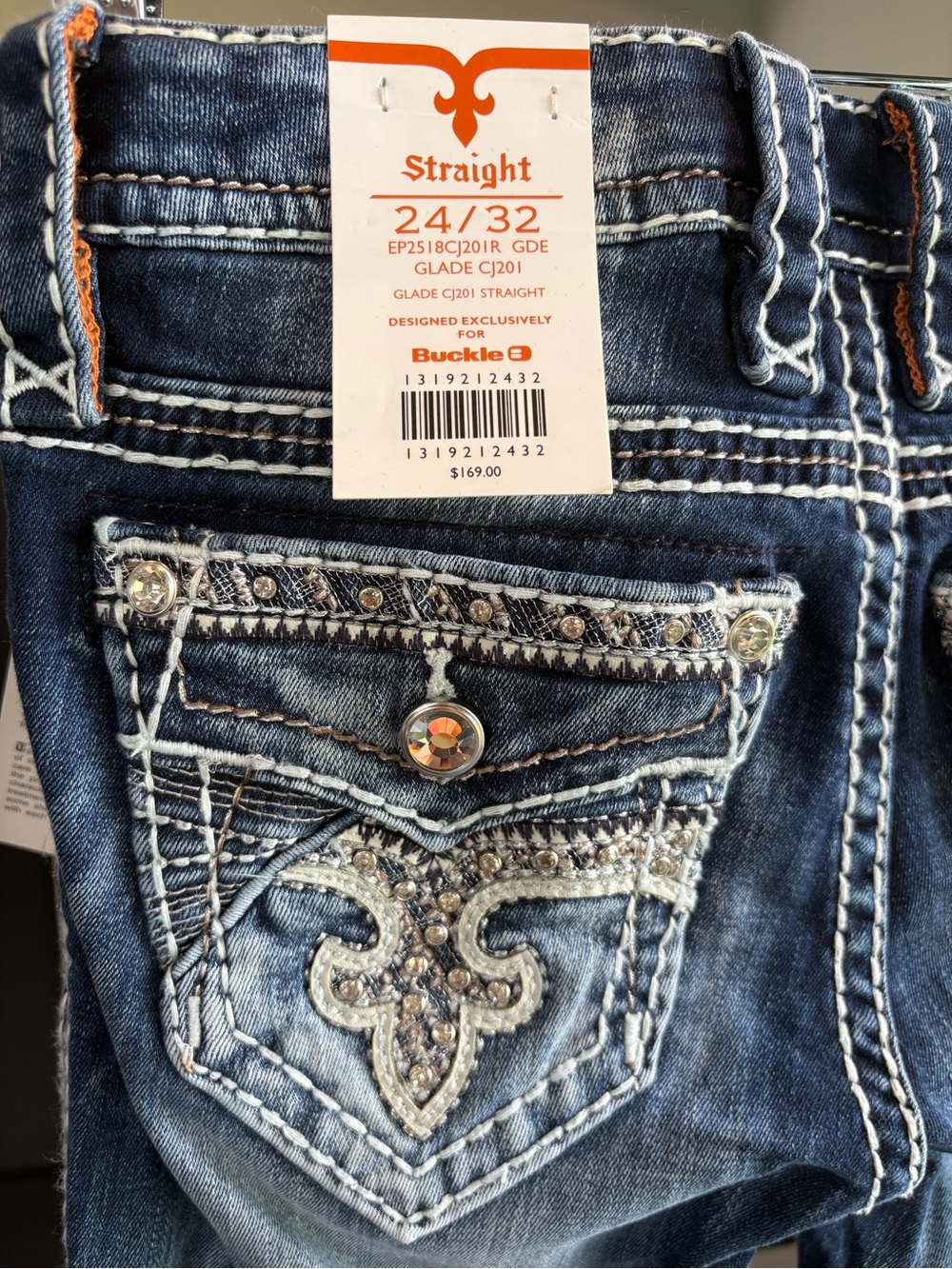 Rock Revival Embellished Dark Blue Straight-Leg Jeans - Picture 4 of 5